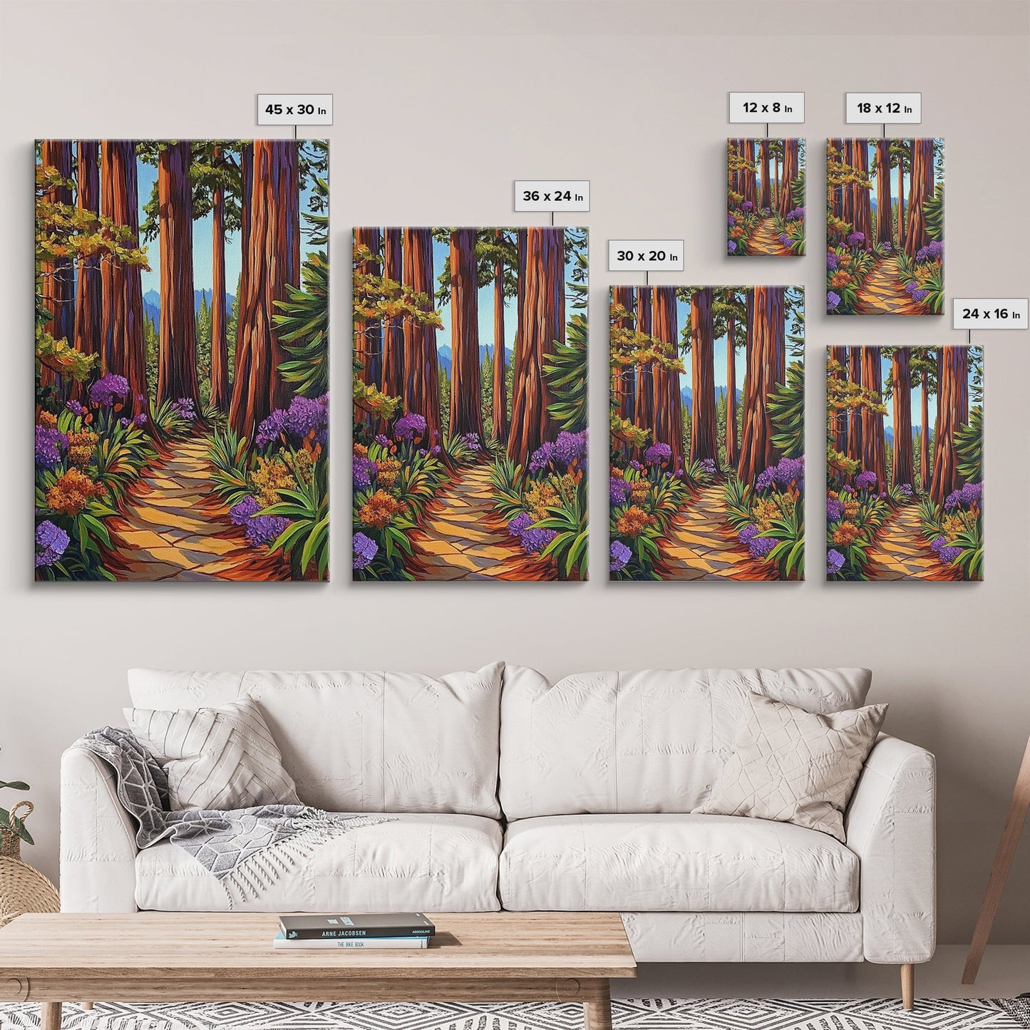 Forest Trail Trees, Nature, Canvas Print enchanted forest path wall art, redwoods hiking trail decor, Living Room Wall Art, boho vibes
