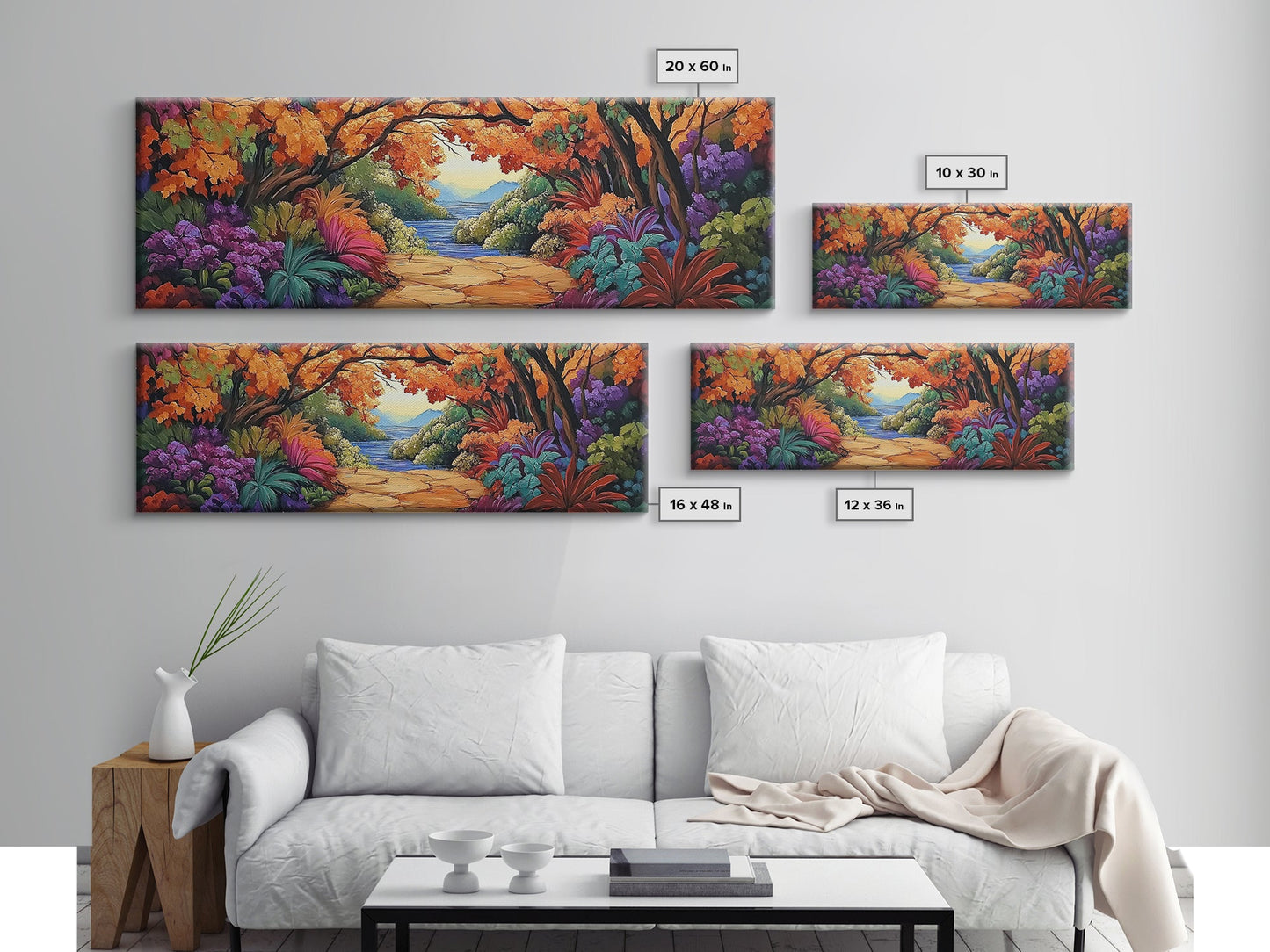 Autumn Archway, Colorful Path, Forest Lake, Vibrant Trees, Framed Canvas Print, Entryway Wall Art, Fall Nature Scene, Boho Art