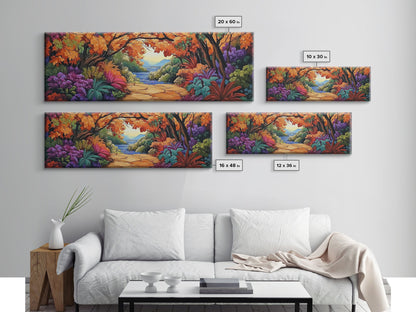 Autumn Archway, Colorful Path, Forest Lake, Vibrant Trees, Framed Canvas Print, Entryway Wall Art, Fall Nature Scene, Boho Art