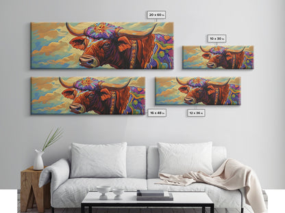 Floral Highland Cow, Western Wall Art, Rustic Charm, Canvas Print, Farmhouse Decor, Living Room Wall Art, Country Animal Art