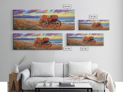 Wagon Beach, Country Ocean, Sunset Retreat, Rustic Cart, Framed Canvas Print, Farmhouse Coastal Art, Entryway Western Decor