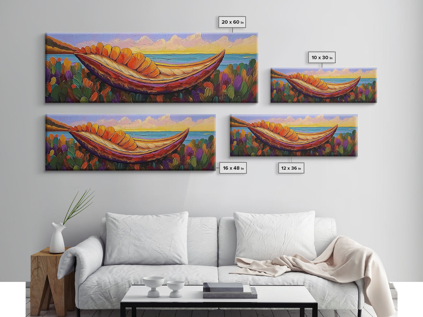 Vibrant Canoe Shell, Coastal Fantasy Art, Ocean Dreamscape, Framed Canvas Print, Tropical Wall Decor, Beach House Accent Piece