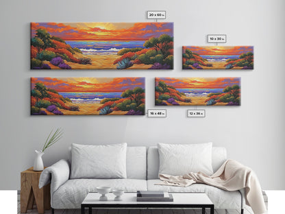 Autumn Sunset Path, Beach Trail Art, Vibrant Landscape, Framed Canvas Print, Fall Home Decor, Coastal Living Room Wall Art, Boho Art