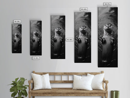 Cute Otter, Wildlife Charm, Animal Portrait, Black White Art, Canvas Print, Kids Room Wall Art, Woodland Nursery, Nature Lover Gift