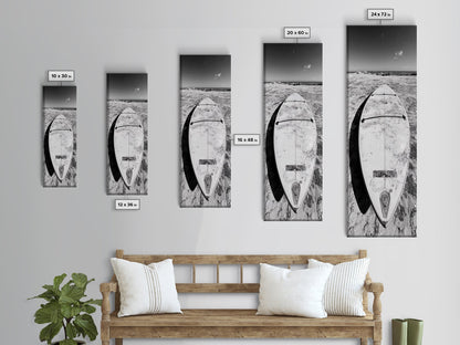 Surfboard On Shore, Beach Lifestyle Decor, Minimal Seascape, Framed Canvas Print, Nautical Bathroom Wall Art, Modern Coastal Vibe