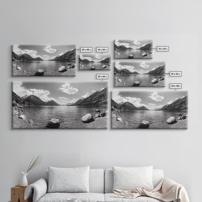 Alpine Lake Print, Mountain Reflection Art, Nature Photography, Black and White Canvas Print, Minimalist Living Room, Cabin Wall Decor