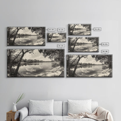 Tranquil Lake View, Peaceful Reflection Water, Nature Shoreline Print, Canvas Print, Entryway Wall Art, Rustic Neutral Decor, Rustic Bedroom Print