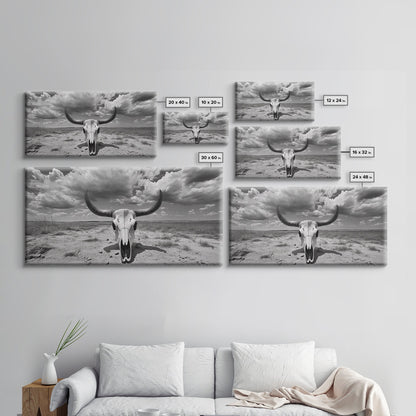 Cow Skull, Desert Bones, Wild West Skull, Country Vibe Decor, Canvas Print, Western Wall Art, Rustic Bedroom or Hallway Accent