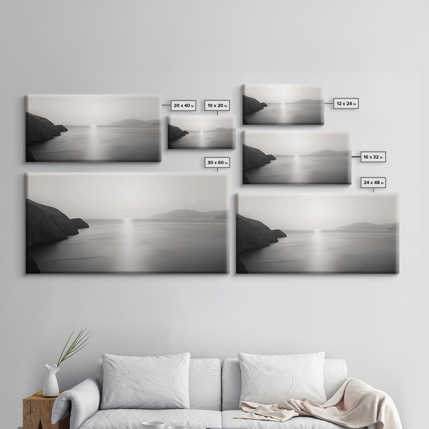 Minimalist Seascape, Tranquil Horizon, Ocean Sun Glow, Zen Wall Art, Canvas Print, Meditation Room Decor, Neutral Tones Minimal Art