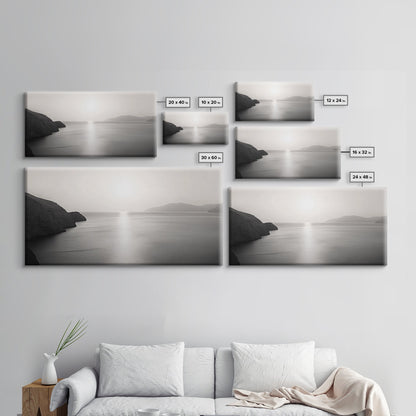 Minimalist Seascape, Tranquil Horizon, Ocean Sun Glow, Zen Wall Art, Canvas Print, Meditation Room Decor, Neutral Tones Minimal Art