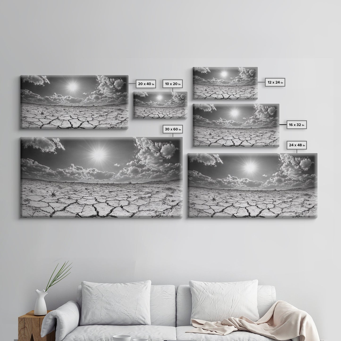 Cracked Earth Sun, Desert Landscape, Dramatic Sky, Canvas Print, Southwestern Decor, Fall Wall Art, Earth Tones Rustic Home Accent