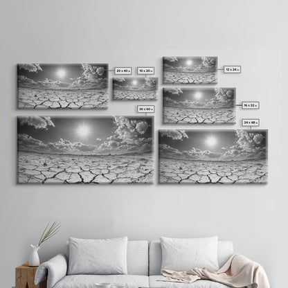 Cracked Earth Sun, Desert Landscape, Dramatic Sky, Canvas Print, Southwestern Decor, Fall Wall Art, Earth Tones Rustic Home Accent