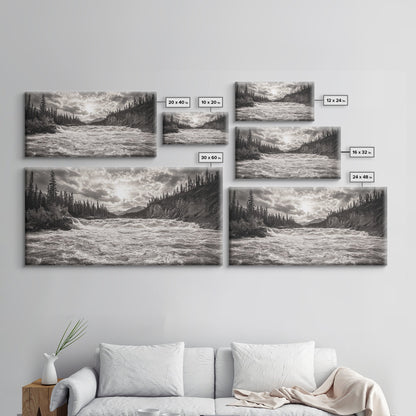 Mountain River Rapids, Adventure Landscape, Moody Forest Wall Art, Nature Explorer Vibes, Rustic Cabin Decor, Canvas Print