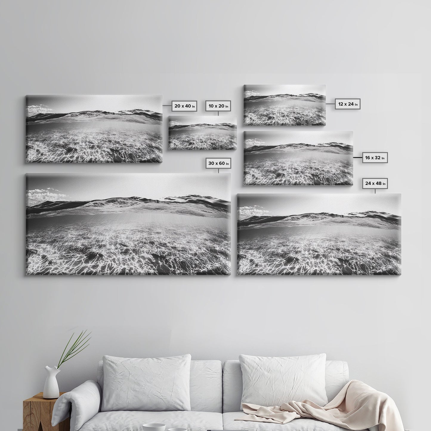 Ocean Surface, Sunlit Water, Sea Ripple, Underwater Light, Canvas Print, Modern Beach Art, Bathroom Wall Decor, Coastal Vibes