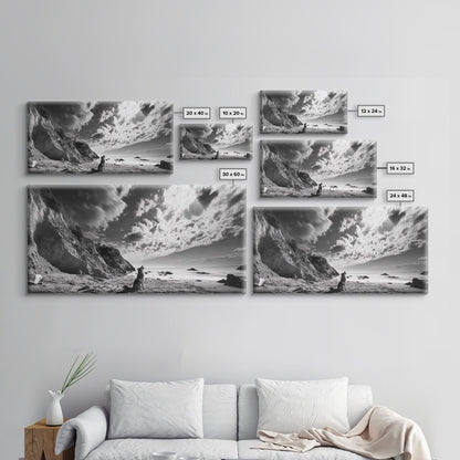 Howling Dog, Seaside Cliffs, Cloudy Sky, Wild Beach, Canvas Print, Nature Animal Art, Rustic Fall Wall Decor, Entryway Accent, Bedroom Wall Art