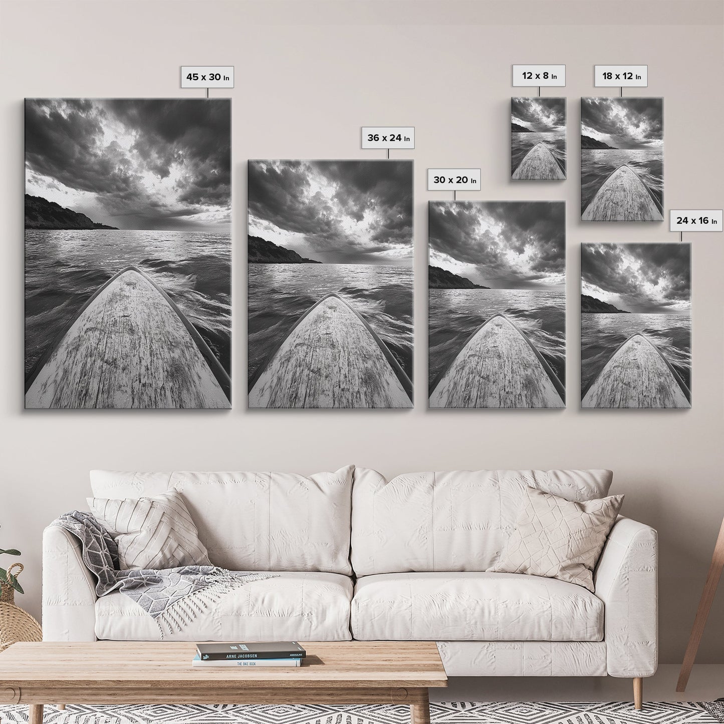 Stormy Sea, Paddle Board, Dramatic Sky, Ocean Adventure, Framed Canvas Print, Den Wall Art, Nautical Minimalist Decor, bedroom wall art