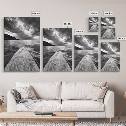 Stormy Sea, Paddle Board, Dramatic Sky, Ocean Adventure, Framed Canvas Print, Den Wall Art, Nautical Minimalist Decor, bedroom wall art