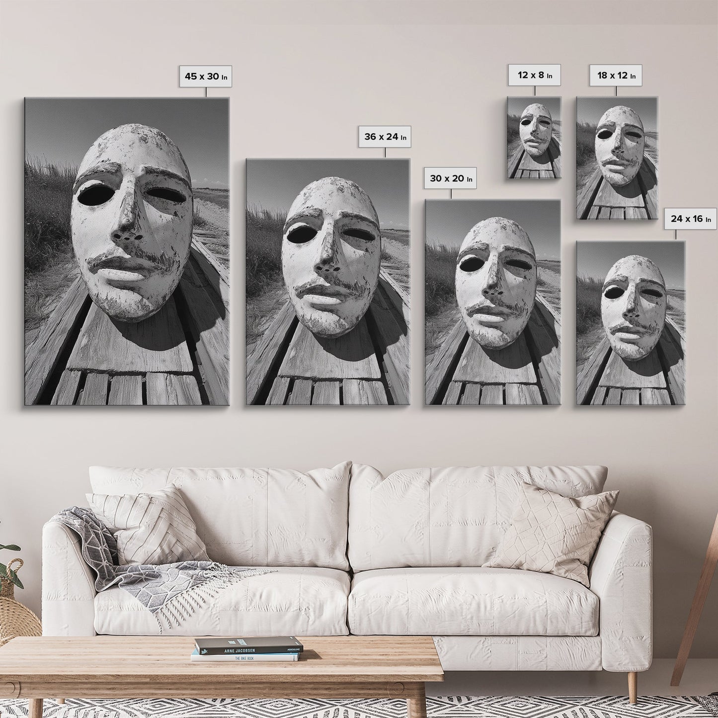 Weathered Mask, Coastal Surreal, Driftwood Dream, Canvas Print, Abstract Wall Art, Rustic Home Decor, Boho Artistic Style