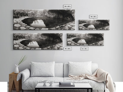 Steinbecken, Stille Spiegelung, Naturfotografie, Zen-Atmosphäre, Gerahmter Leinwanddruck, Wandbild fürs Badezimmer, Rustikale Dekoration, Ruhige Wohnatmosphäre