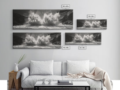 Ocean Splash, Powerful Wave Crash, Coastal Energy Wall Art, Framed Canvas Print, Modern Beach House Decor, Dynamic Living Room Art