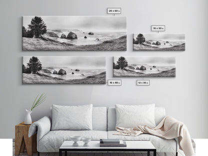 Rocky Coastline Mist, Ocean Cliffs, Foggy Seascape, Moody Decor, Canvas Print, Coastal Wall Art, Nature Photography, Living Room Decor