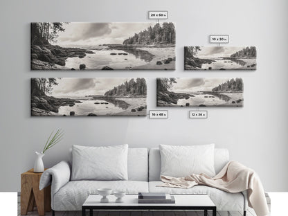 Tidal Pools, Coastal Calm, Forest Edge, Framed Canvas Print, Tranquil Bathroom Art, Pacific Northwest Decor, Nature Inspired Style