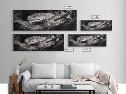 Coiled Rattlesnake, Wild Nature, Black and White, Canvas Print, Rustic Decor, Man Cave Wall Art, Cabin Style, Animal Photography, Moody Art