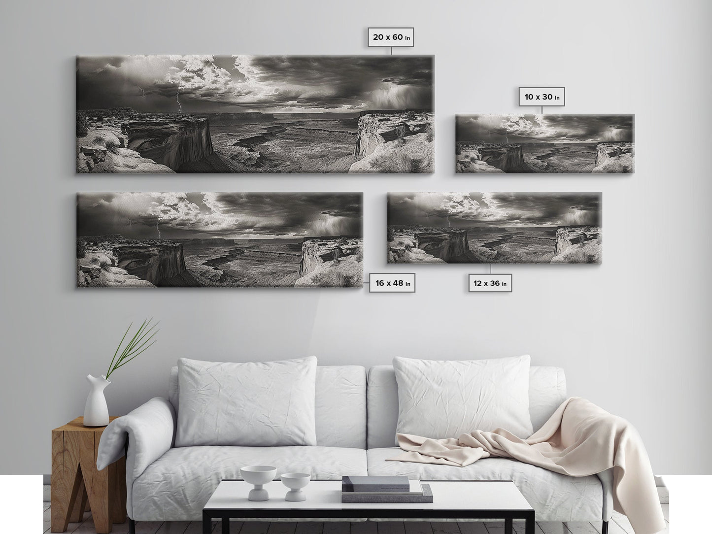 Canyon Storm, Desert Lightning, Dramatic Skies, Framed Canvas Print, Rustic Landscape Wall Art, Living Room Western Decor