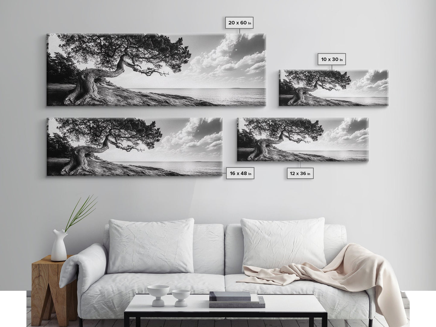 Coastal Tree, Wind Bent, Seaside Beauty, Nautical Serenity, Canvas Print, Nature Wall Art, Minimalist Decor, Coastal Living Room Art