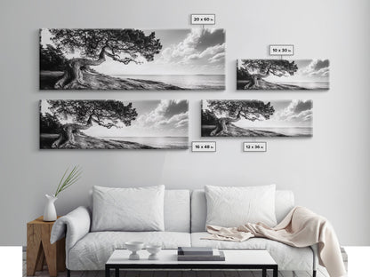 Coastal Tree, Wind Bent, Seaside Beauty, Nautical Serenity, Canvas Print, Nature Wall Art, Minimalist Decor, Coastal Living Room Art