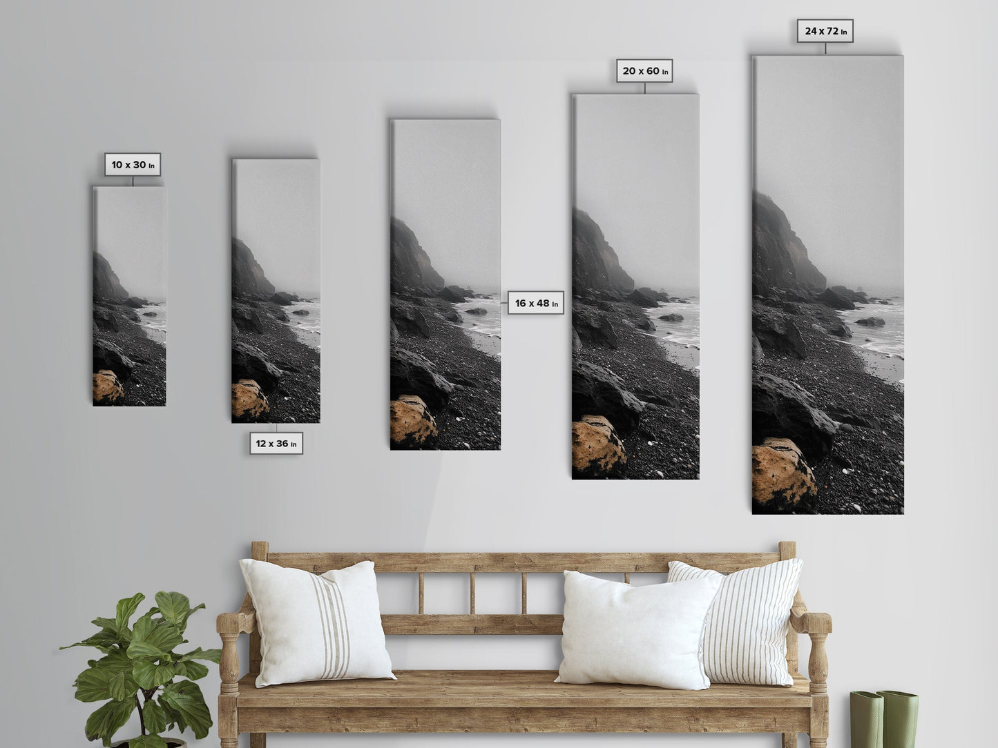 Foggy Cliffs, Coastal Rocks, Moody Ocean Photography, Canvas Print, Minimalist Seascape, Bathroom Decor, Calm Gray Tones, Nature Print