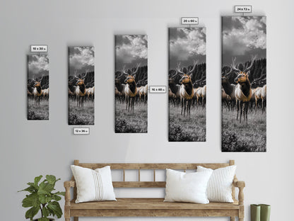 Majestic Elk, Forest Wildlife, Autumn Scene, Nature Herd, Framed Canvas Print, rustic lodge decor, cabin wall art, woodland style