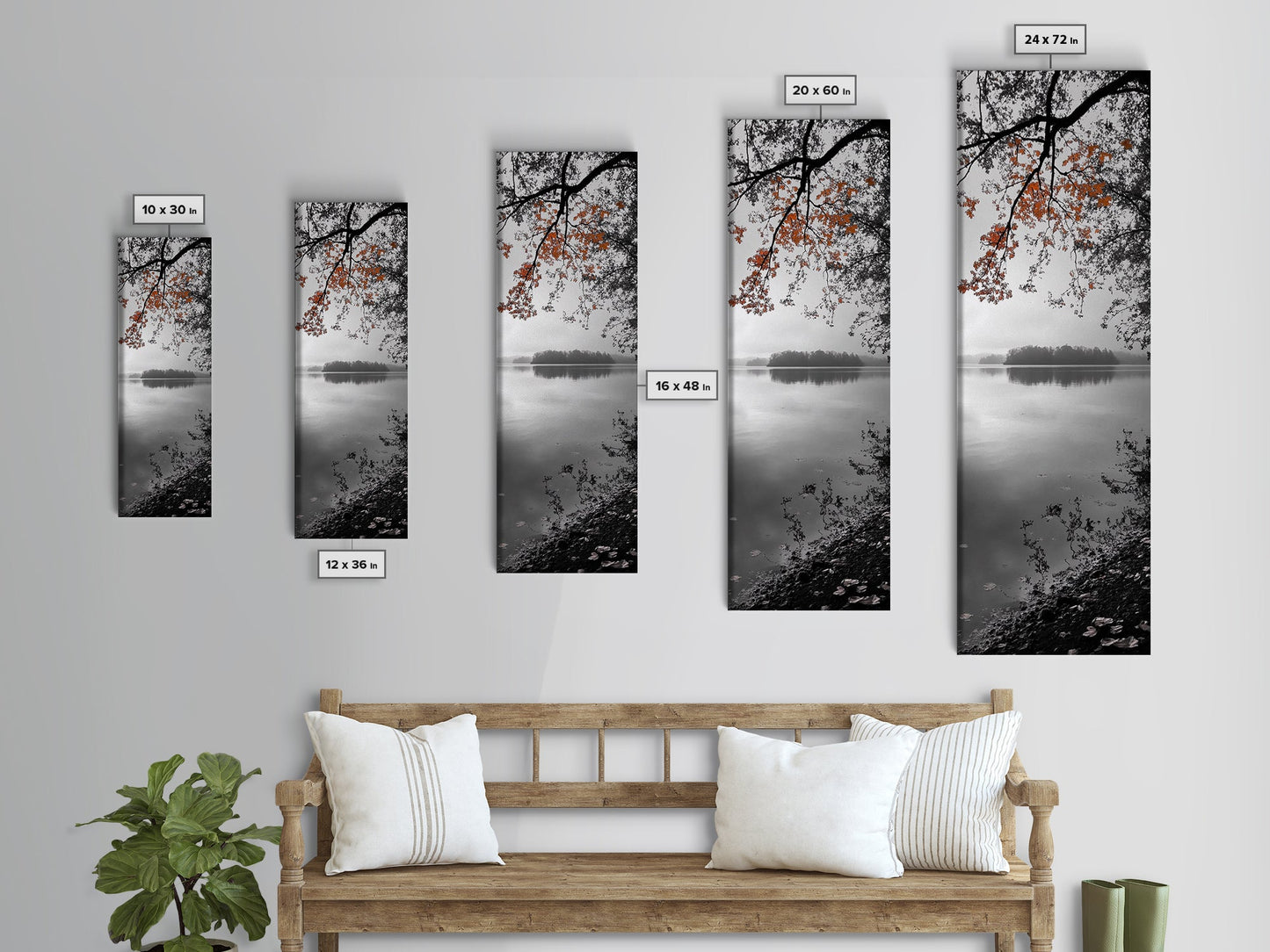 Autumn Leaves, Peaceful Lake, Misty Morning, Nature Silence, Canvas Print, Fall Wall Art, Neutral Bedroom Decor, Minimalist Photography