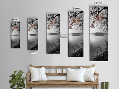 Autumn Leaves, Peaceful Lake, Misty Morning, Nature Silence, Canvas Print, Fall Wall Art, Neutral Bedroom Decor, Minimalist Photography