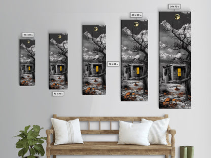 Haunted Cabin, Yellow Light, Full Moon, Framed Canvas Print, Halloween Wall Art, Gothic Decor, Spooky Home Accent, Fall Vibes