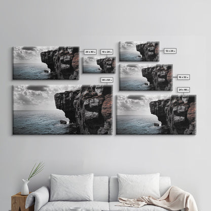Cliff Edge, Ocean Drop, Moody Seascape, Dramatic Rock Face, Canvas Print modern landscape art, monochrome minimalist decor, bedroom wall art