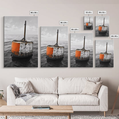 Ocean Buoy Art, Nautical Minimalism, Coastal Wall Decor, Industrial Seascape, Framed Canvas Print, Rustic Ocean Art, Bathroom Wall Art