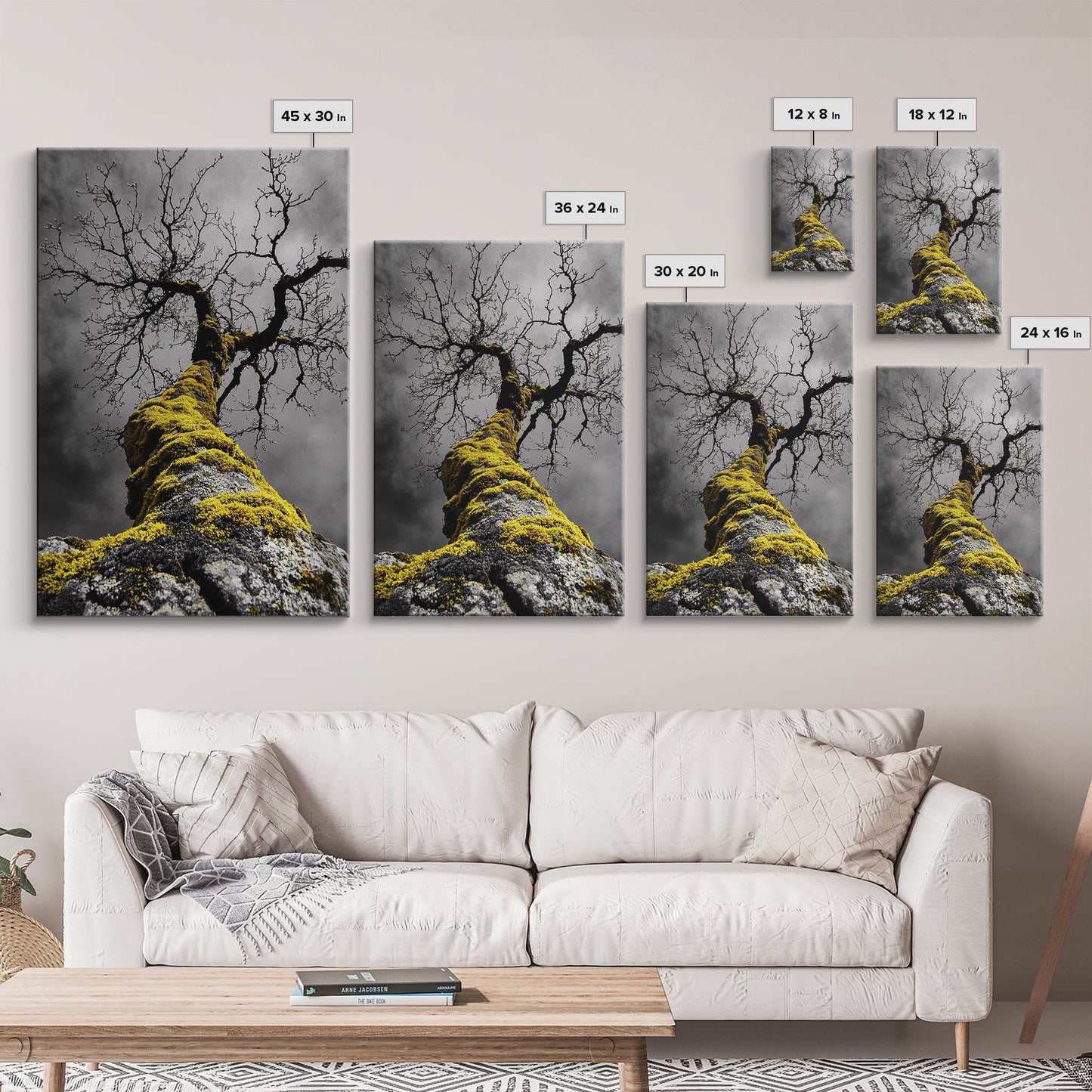 Moss Covered Tree, Dramatic Nature Scene, Autumn Forest Decor, Moody Woodland Art, Framed Canvas Print, Rustic Living Room Wall Art
