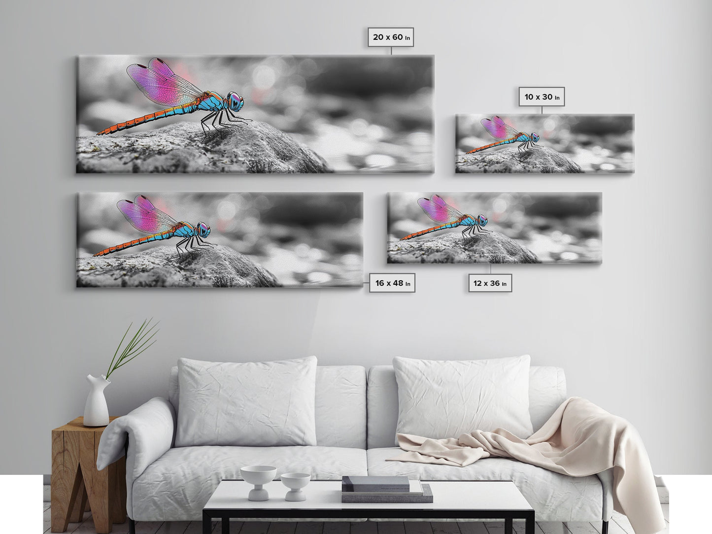 Neon Dragonfly, Nature Insect, Color Burst, Macro Beauty — Framed Canvas Print, Modern Boho Art, Bedroom Wall Art, Nature Photography