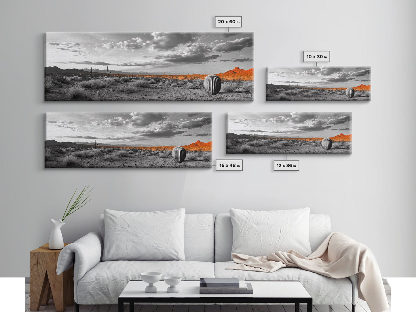 Arizona Desert Cactus, Orange Sunset Landscape, Saguaro Art, Framed Canvas Print, Western Wall Decor, Rustic Living Room Accent