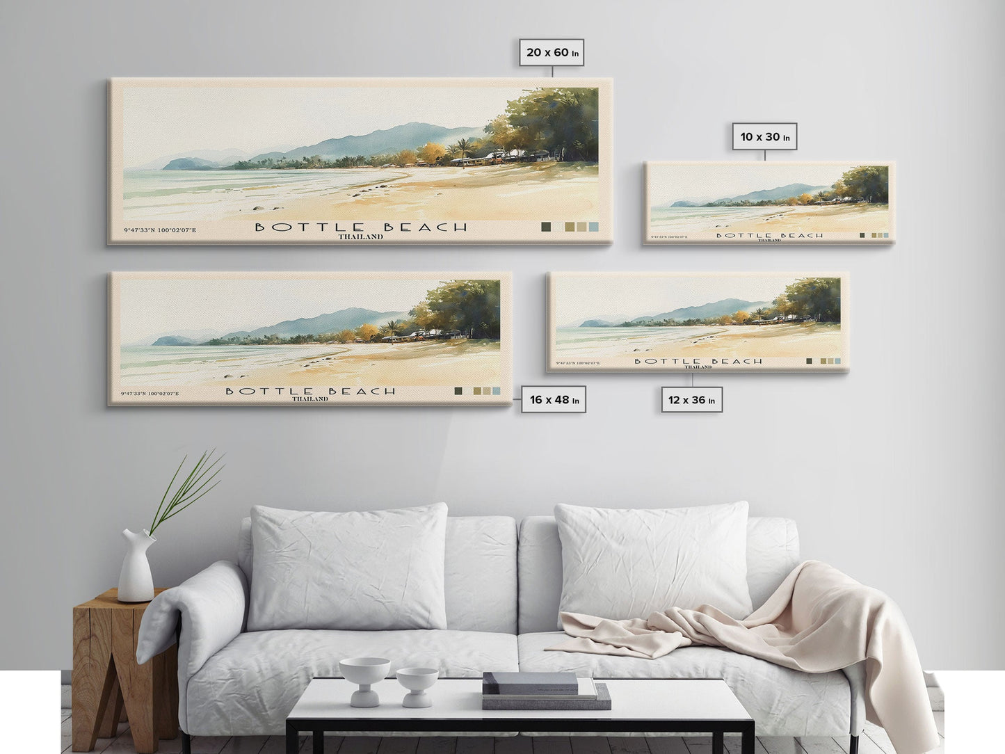 Bottle Beach, Thailand Watercolor Beach Print, Vacation Gift, Thailand Wall Art, Framed Canvas Print, Framed Beach Painting