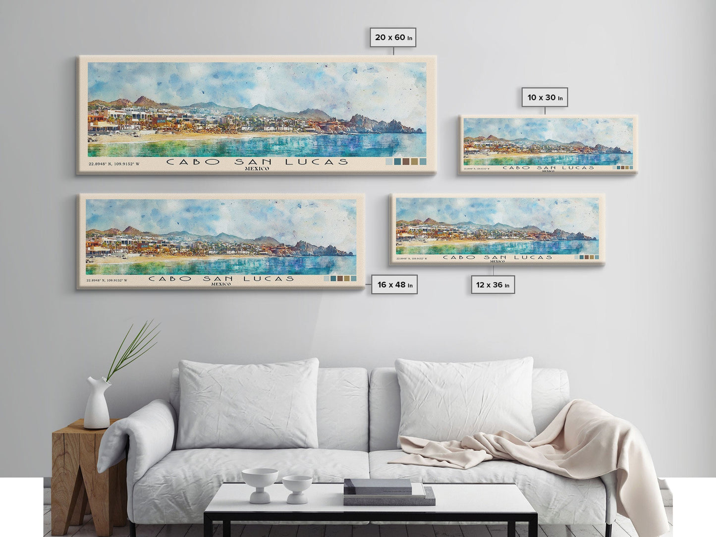 Cabo San Lucas, Mexico Watercolor Print, Vacation Gift, Mexico Wall Art, Beach Painting, Beach Decor, Large Wall Art, Wood Frame Art