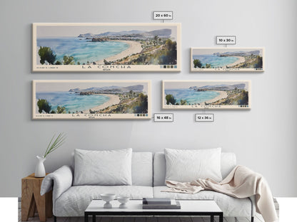 La Concha, Spain Watercolor Print, Vacation Gift, Spain Wall Art, Beach Painting, Beach Decor, Large Wall Art, Wood Frame Art