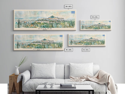 Athens Greece Travel Art, City Art, Framed Canvas Print or Metal Wall Art, Europe Travel Poster, Panoramic Wall Art, Extra Wide Wall Art