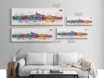 Bratislava Slovakia Wall Art, Panoramic Travel Poster, Panoramic Framed Canvas Print, City Wall Art, Wall Hanging Home Decor, Travel Art
