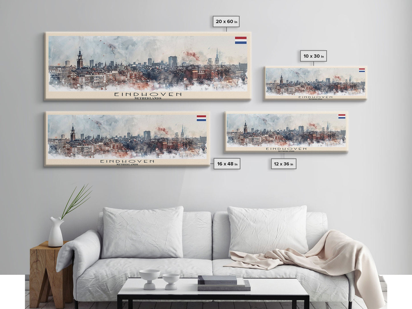 Eindhoven Netherlands Panoramic Travel Poster, Framed Canvas Print or Metal Wall Art, Travel Art, Home Decor, Panoramic Painting, Midcentury Art