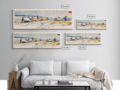 Engels Russia Panoramic Travel Poster, Framed Canvas Print or Metal Wall Art, Travel Art, Home Decor, Panoramic Painting, Midcentury Art