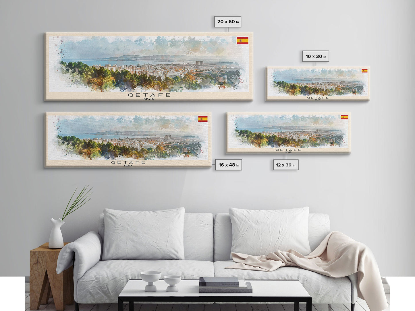 Getafe Spain Panoramic Travel Poster, Framed Canvas Print or Metal Wall Art, Travel Art, Home Decor, Panoramic Painting, Midcentury Art