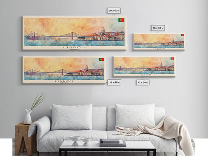Lisbon Portugal Travel Print Wall Art, Panoramic City Art, Travel Art, Wall Decor, Vacation Gift, Framed Canvas Print Or Metal Art