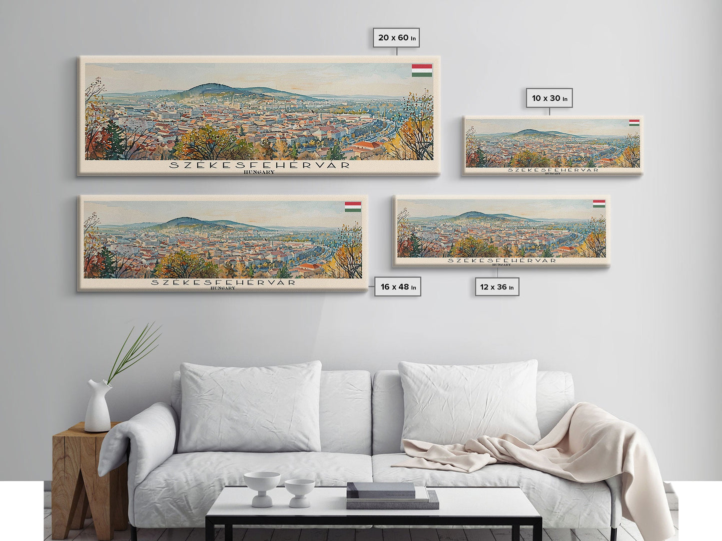 Szkesfehervar Hungary Panoramic Travel Poster, Framed Canvas Print or Metal Wall Art, Travel Art, Home Decor, Panoramic Painting, Midcentury Art